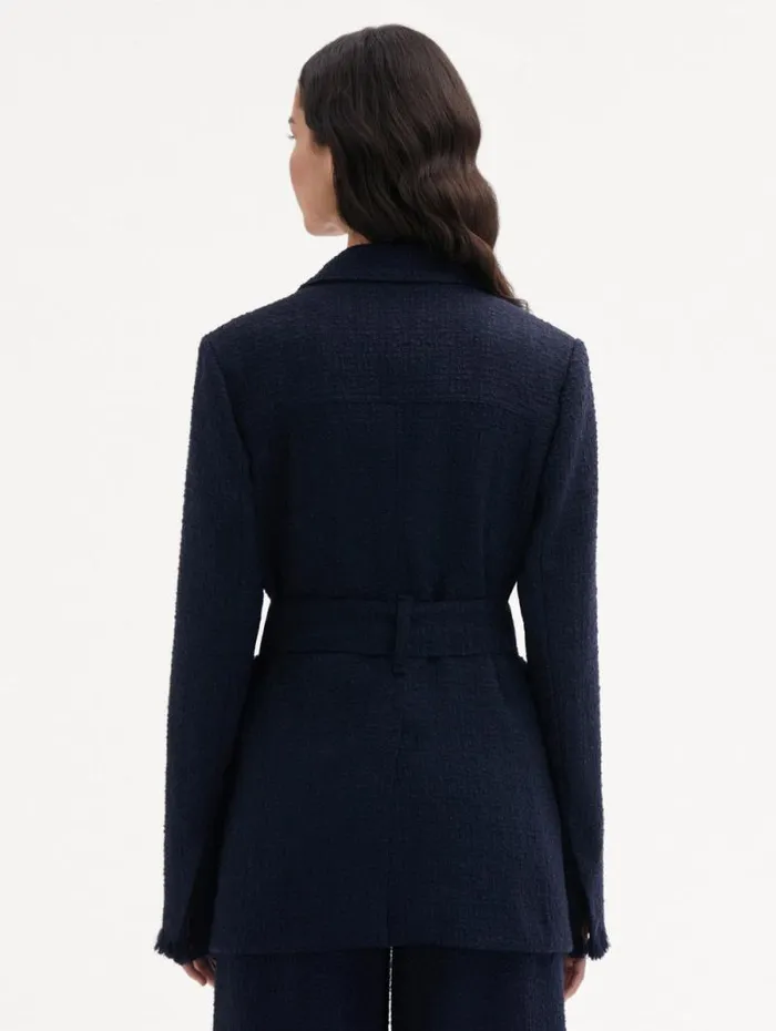 Women Oscar De La Renta Jackets and Coats SelfSash Tweed Jacket Navy Women Oscar De La Renta Jackets and Coats SelfSash Tweed Jacket Navy