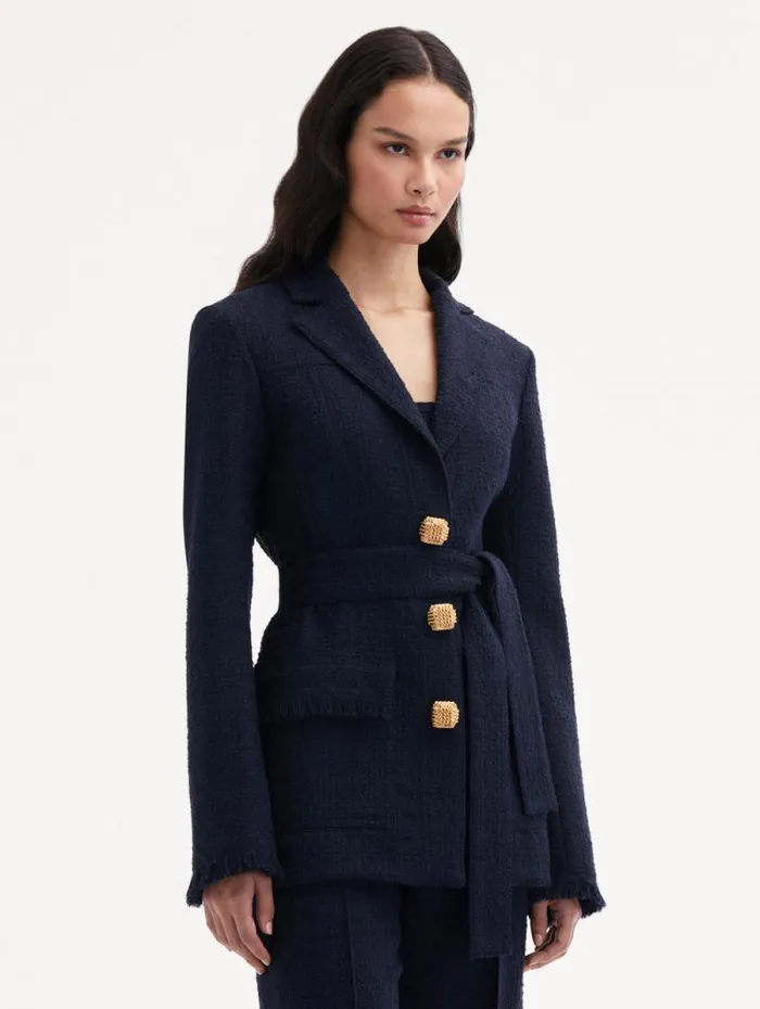 Women Oscar De La Renta Jackets and Coats SelfSash Tweed Jacket Navy Women Oscar De La Renta Jackets and Coats SelfSash Tweed Jacket Navy