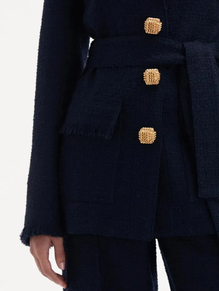 Women Oscar De La Renta Jackets and Coats SelfSash Tweed Jacket Navy Women Oscar De La Renta Jackets and Coats SelfSash Tweed Jacket Navy