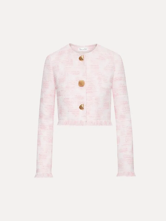 Women Oscar De La Renta Jackets and Coats Textured Tweed Jacket White Pink