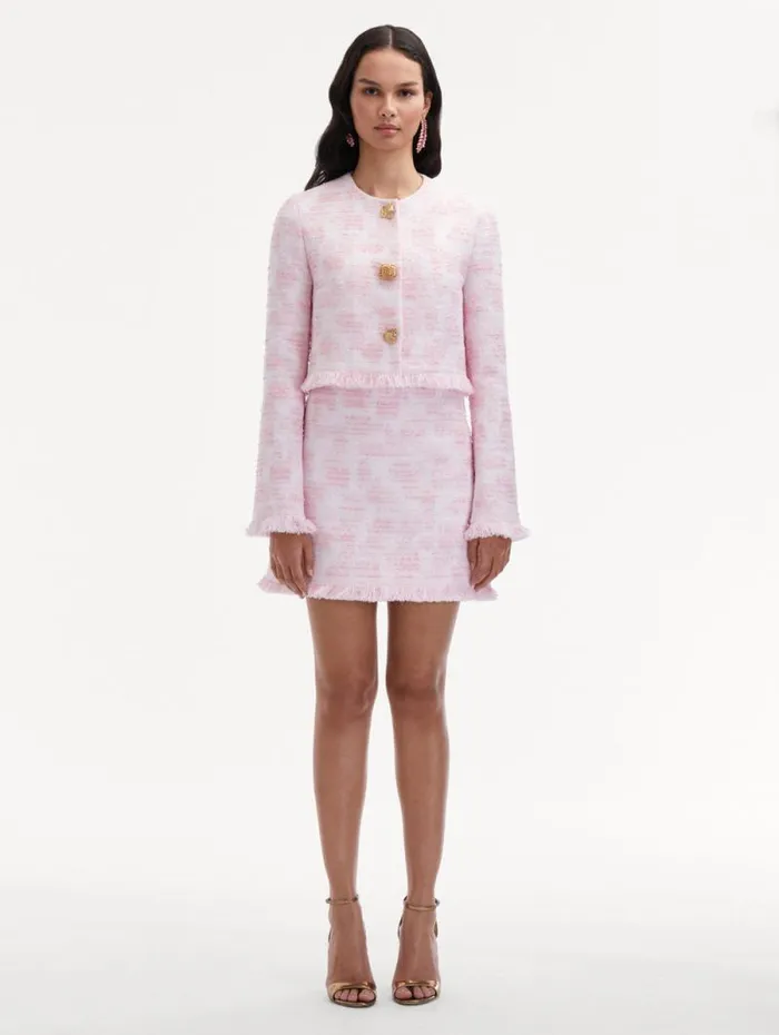 Women Oscar De La Renta Jackets and Coats Textured Tweed Jacket White Pink Women Oscar De La Renta Jackets and Coats Textured Tweed Jacket White Pink