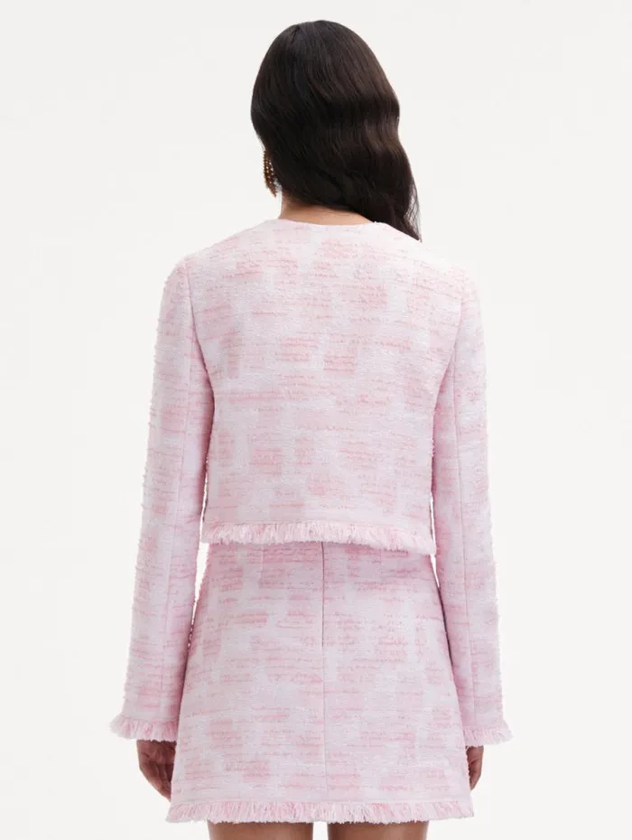 Women Oscar De La Renta Jackets and Coats Textured Tweed Jacket White Pink Women Oscar De La Renta Jackets and Coats Textured Tweed Jacket White Pink