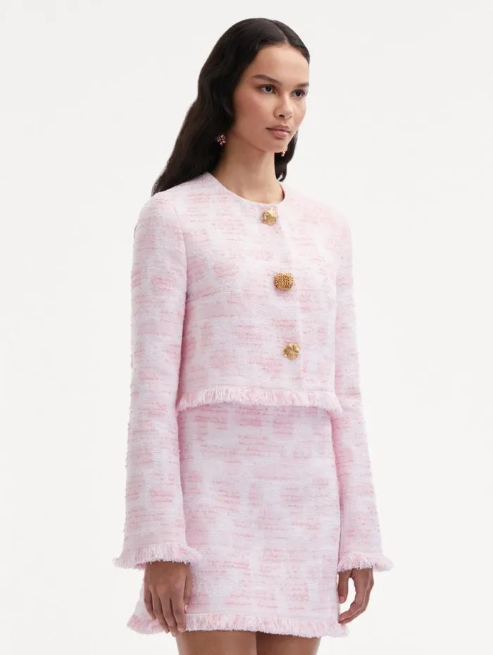 Women Oscar De La Renta Jackets and Coats Textured Tweed Jacket White Pink Women Oscar De La Renta Jackets and Coats Textured Tweed Jacket White Pink