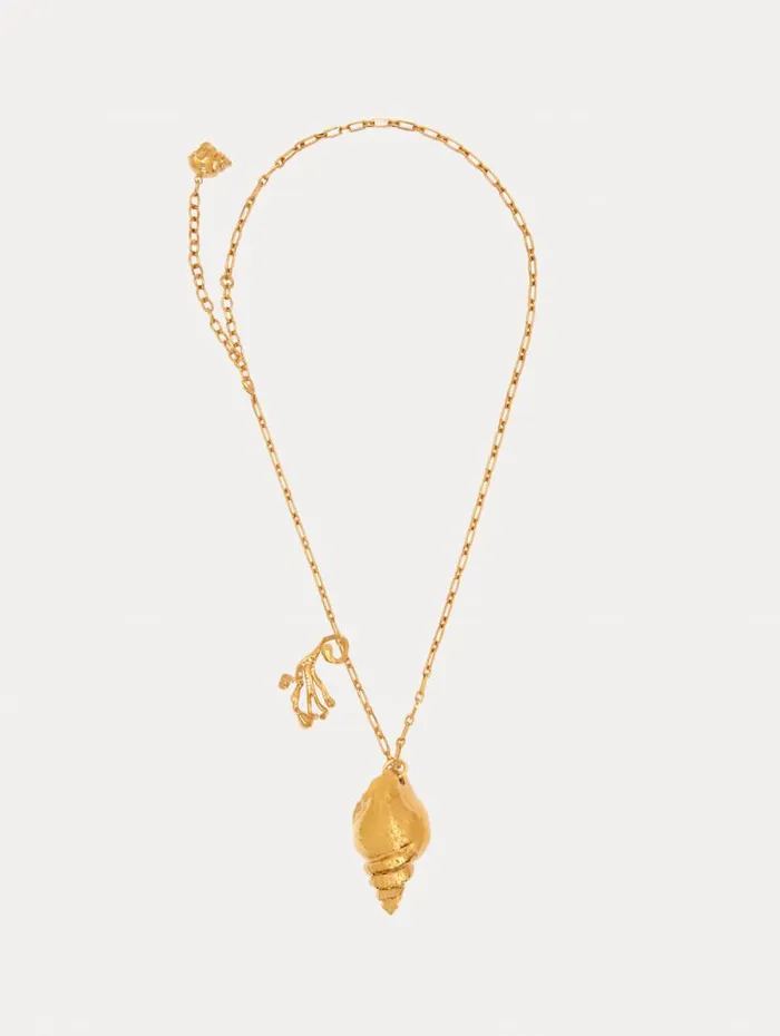 Women Oscar De La Renta Necklaces Coral and Shell Pendant Necklace Gold