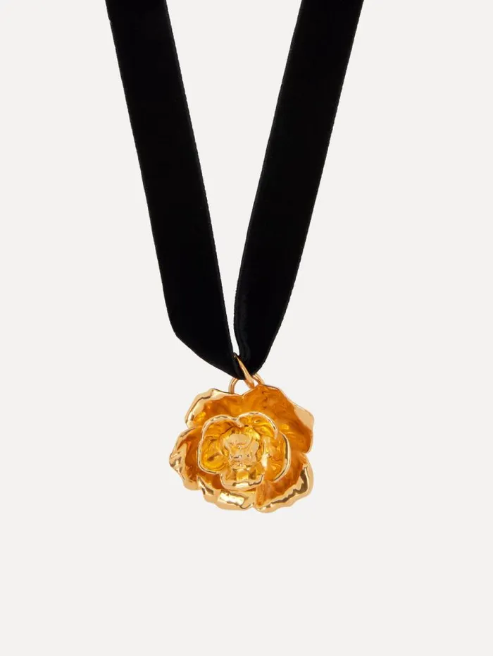 Women Oscar De La Renta Necklaces Gardenia Pendant Velvet Necklace Gold Women Oscar De La Renta Necklaces Gardenia Pendant Velvet Necklace Gold