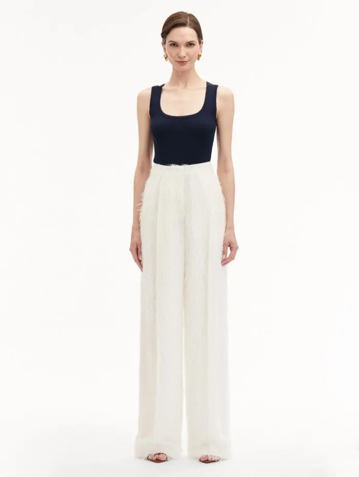 Women Oscar De La Renta Pants and Skirts Fringe Fil Coup Wide Leg Pant Ivory Women Oscar De La Renta Pants and Skirts Fringe Fil Coup Wide Leg Pant Ivory