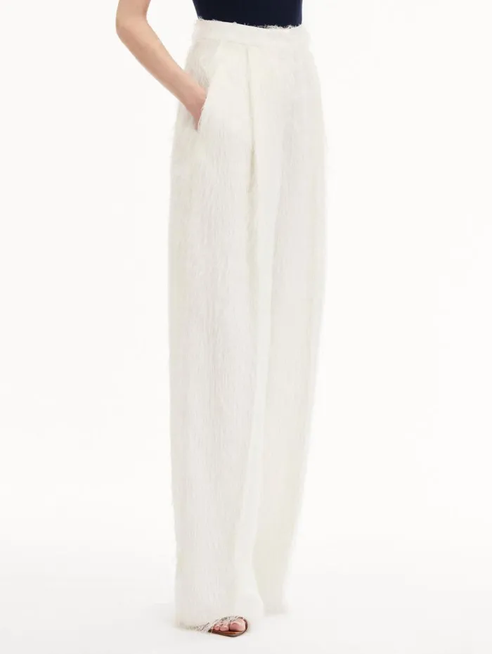 Women Oscar De La Renta Pants and Skirts Fringe Fil Coup Wide Leg Pant Ivory Women Oscar De La Renta Pants and Skirts Fringe Fil Coup Wide Leg Pant Ivory