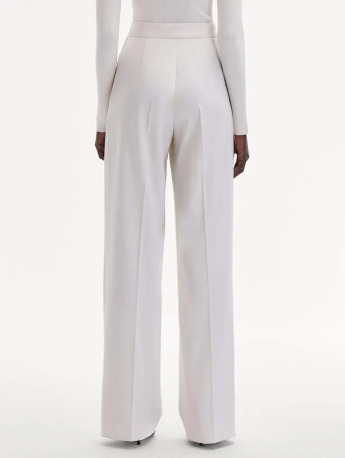 Women Oscar De La Renta Pants and Skirts Wide Leg Wool Gabardine Pant Ivory