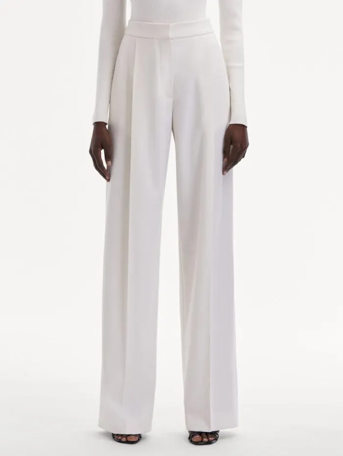 Women Oscar De La Renta Pants and Skirts Wide Leg Wool Gabardine Pant Ivory