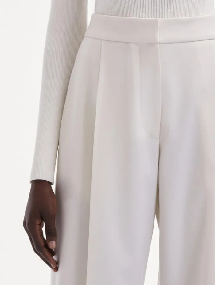 Women Oscar De La Renta Pants and Skirts Wide Leg Wool Gabardine Pant Ivory