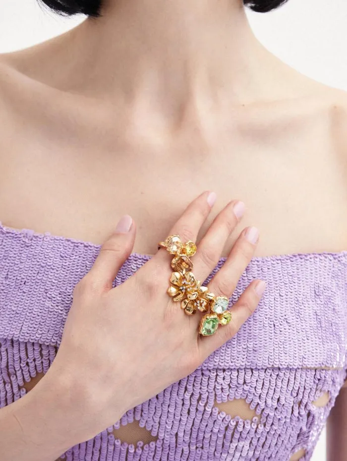 Women Oscar De La Renta Rings Twin Flower Ring Gold Women Oscar De La Renta Rings Twin Flower Ring Gold