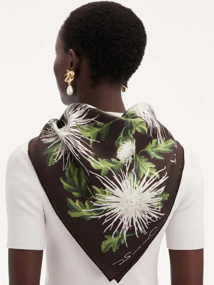 Women Oscar De La Renta Scarves Chrysanthemum Silk Twill Scarf Chocolate Women Oscar De La Renta Scarves Chrysanthemum Silk Twill Scarf Chocolate