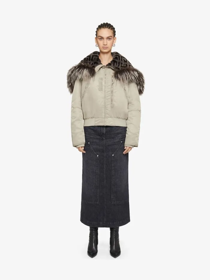Women Outerwear and Blousons Givenchy Cropped Bomber Jacket With 4G Fur Hood Mastic