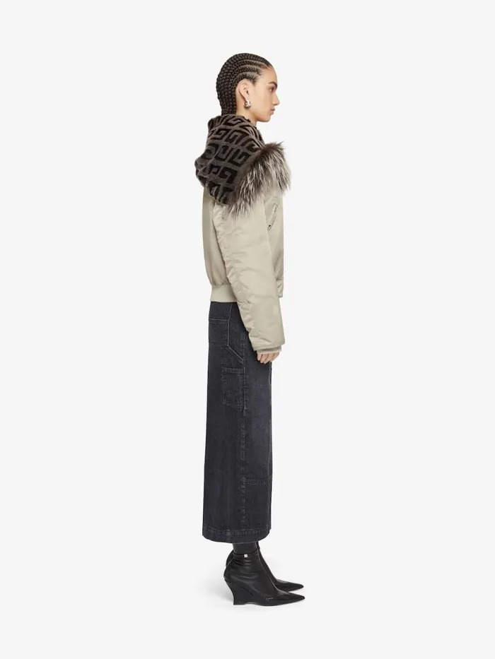 Women Outerwear and Blousons Givenchy Cropped Bomber Jacket With 4G Fur Hood Mastic