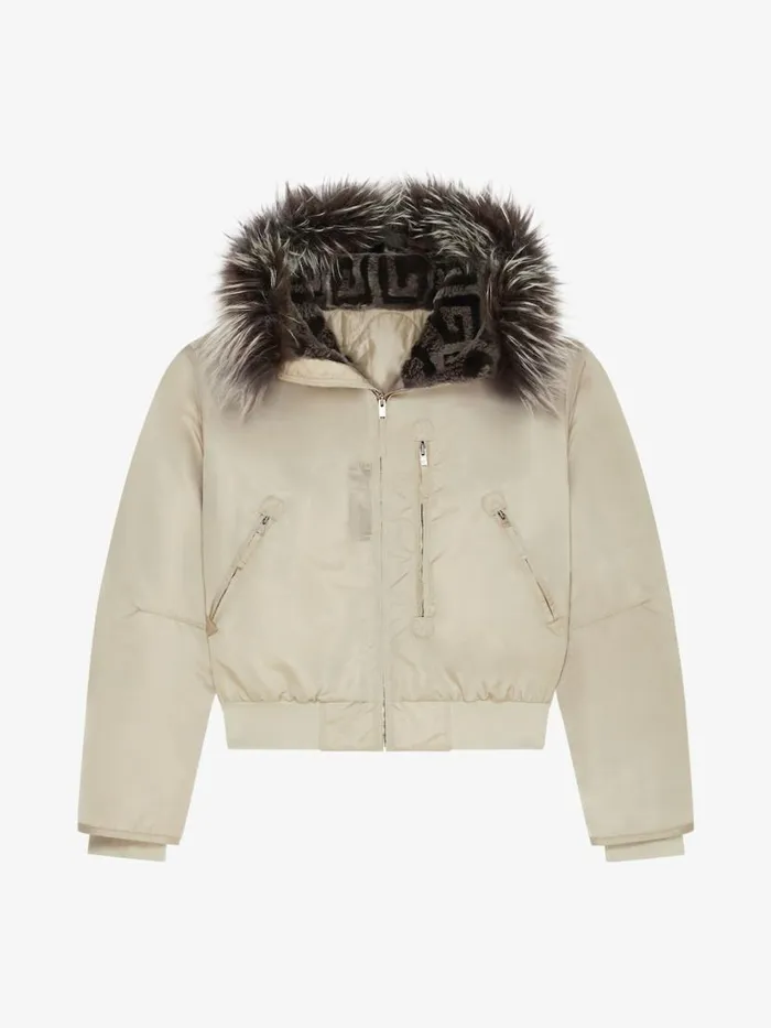 Women Outerwear and Blousons Givenchy Cropped Bomber Jacket With 4G Fur Hood Mastic