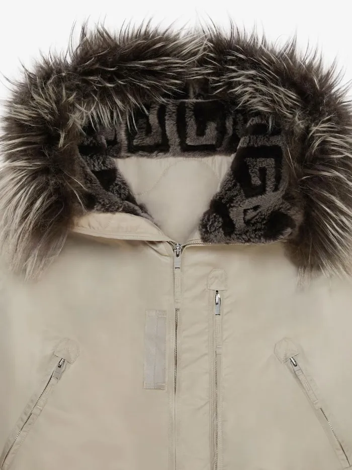Women Outerwear and Blousons Givenchy Cropped Bomber Jacket With 4G Fur Hood Mastic