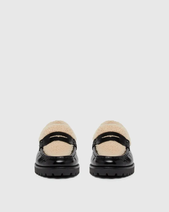 Women PAIGE Ellis Shearling Loafer 8211 Black Leather Flats