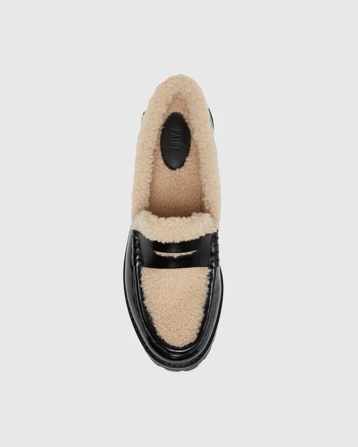 Women PAIGE Ellis Shearling Loafer 8211 Black Leather Flats