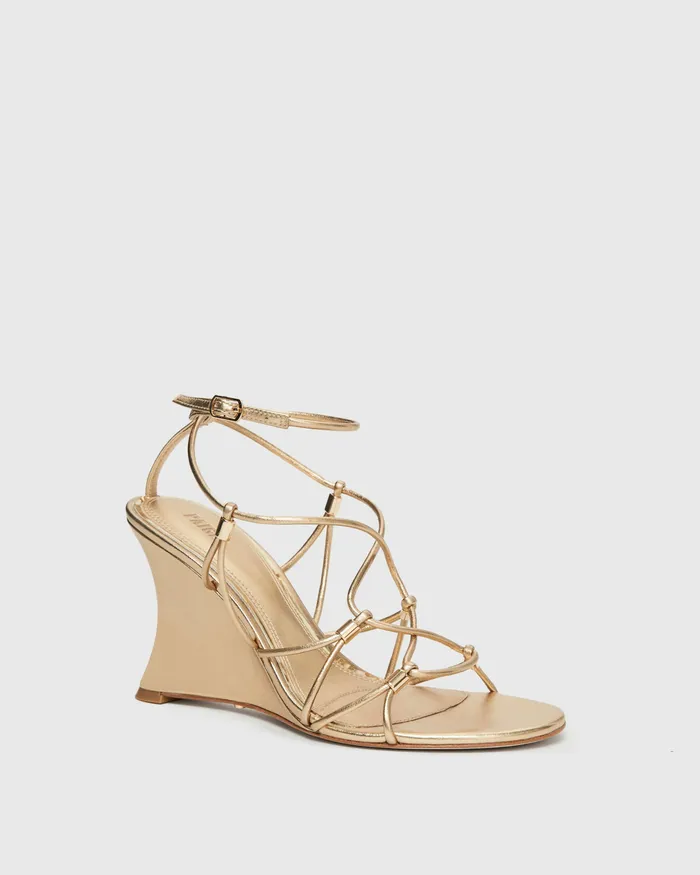 Women PAIGE Varya Wedge 8211 Dark Gold Leather Heels and Wedges