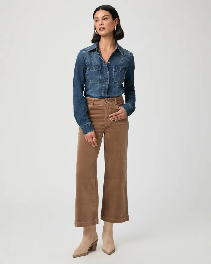 Women Pants PAIGE Anessa Wide Leg Pant 8211 Burnt Sugar Corduroy