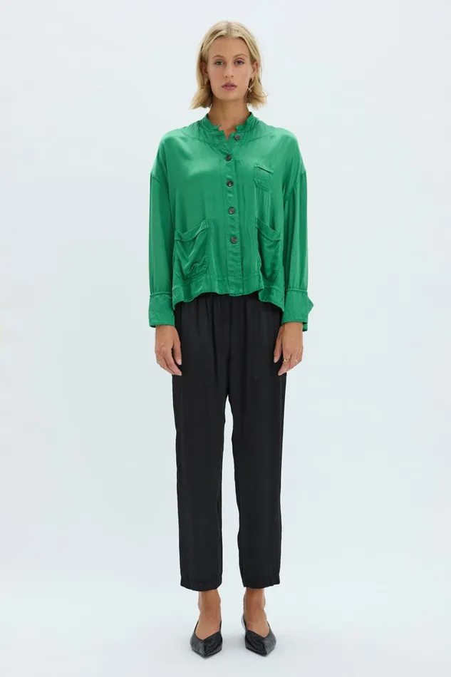 Women Pebble Satin Black Trapunto Pant Raquel Allegra Bottoms