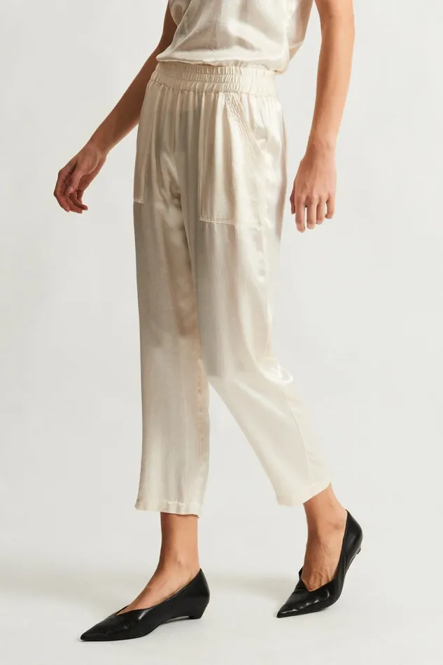 Women Pebble Satin Ivory Trapunto Pant Raquel Allegra Dresses