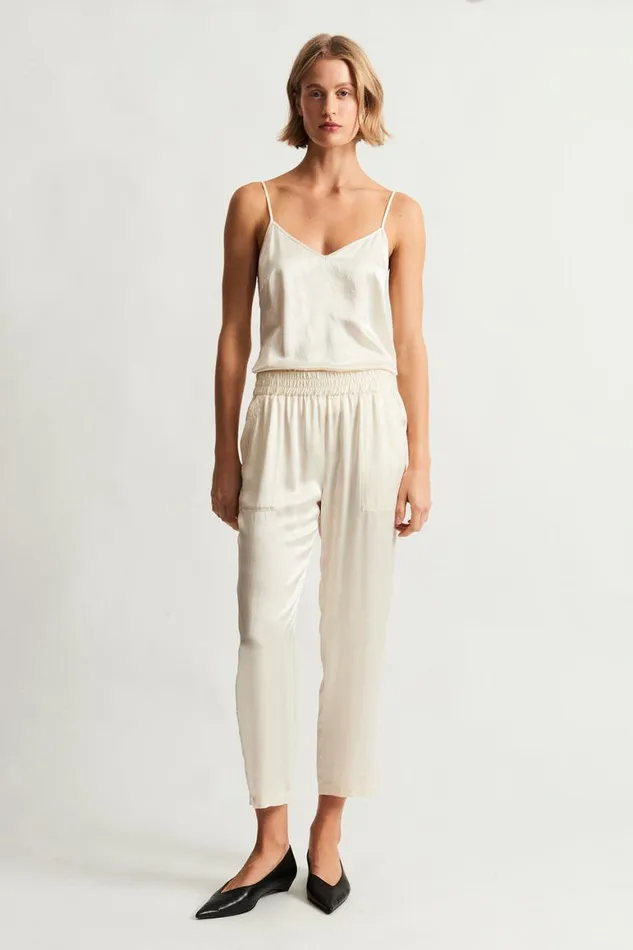 Women Pebble Satin Ivory Trapunto Pant Raquel Allegra Dresses