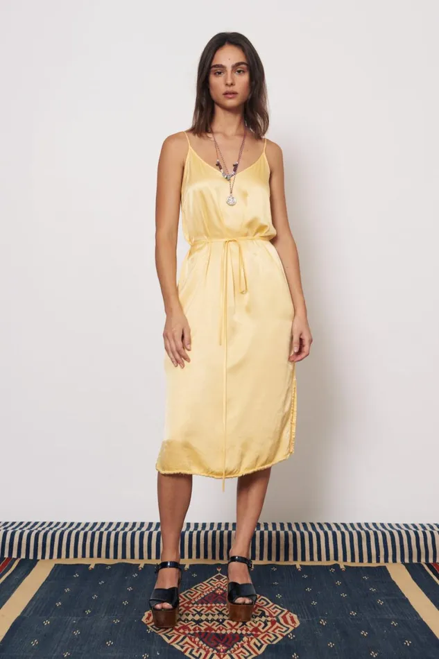 Women Pebble Satin Marigold Lily Midi Dress Raquel Allegra Dresses