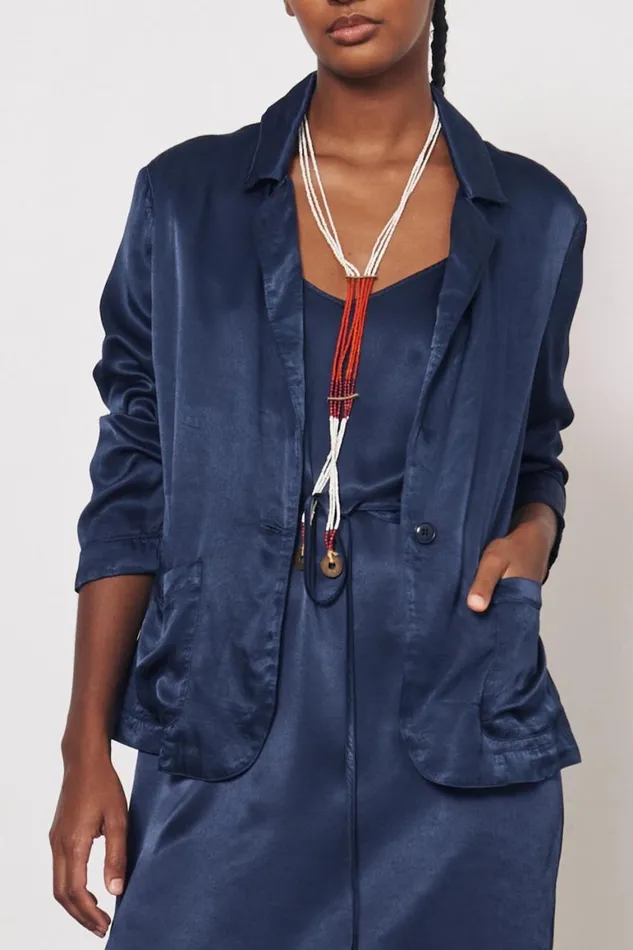 Women Pebble Satin Midnight Juba Jacket Raquel Allegra Jackets