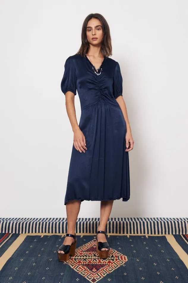 Women Pebble Satin Midnight Lagos Midi Dress Raquel Allegra Dresses