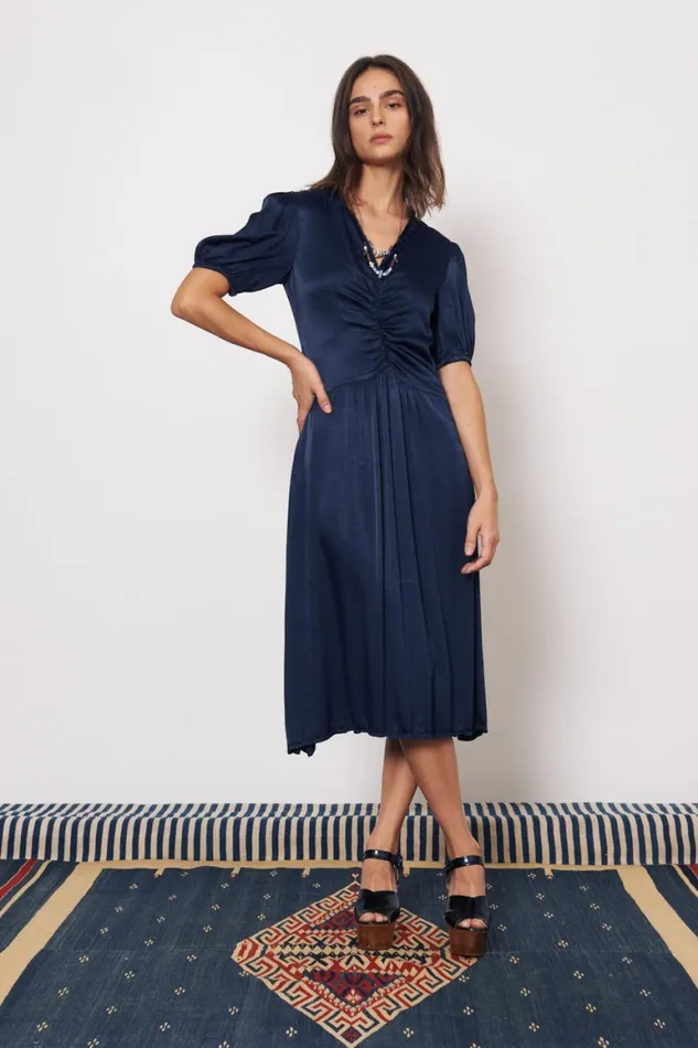 Women Pebble Satin Midnight Lagos Midi Dress Raquel Allegra Dresses