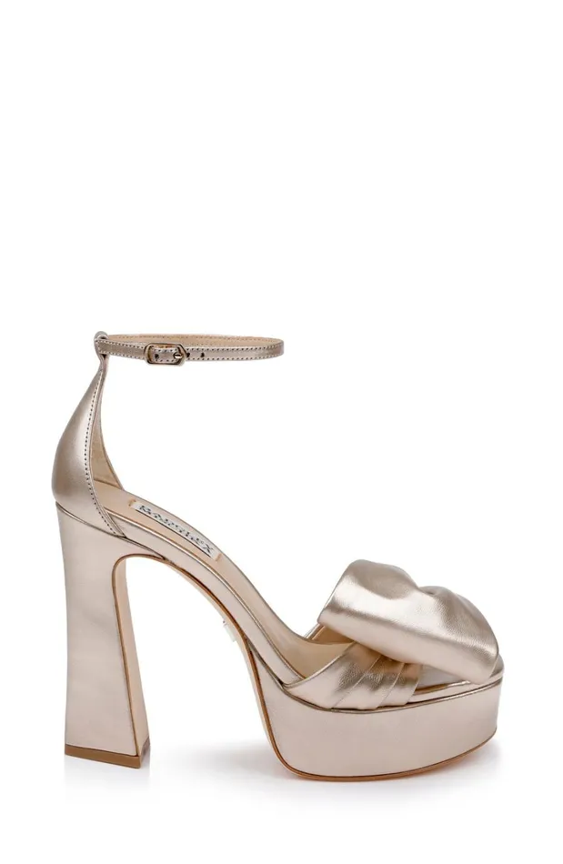 Women Platform Badgley Mischka Alora Metallic Platform Sandals Champagne Metallic