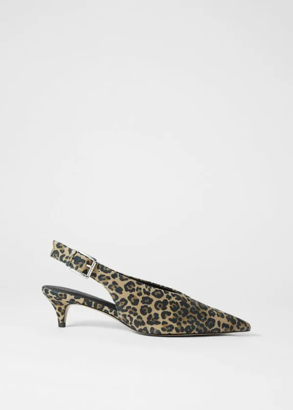 Women Pumps and Other Stories Leather Slingback Kitten Heels Leopard Print Suede