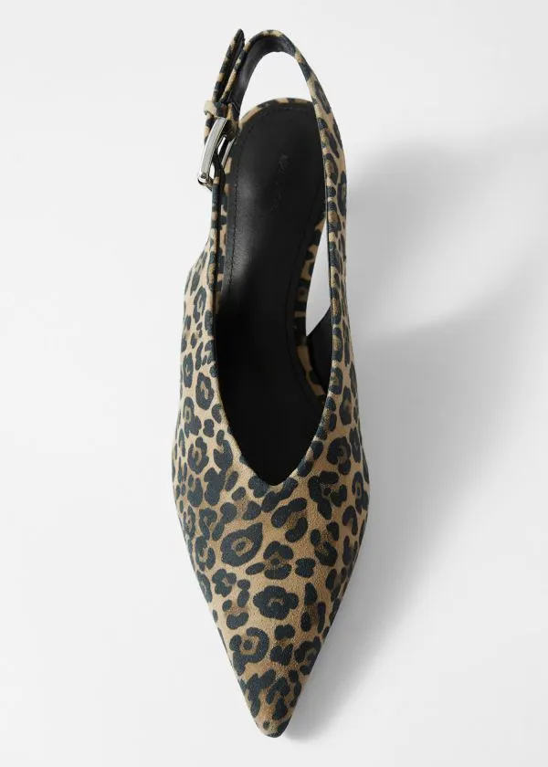 Women Pumps and Other Stories Leather Slingback Kitten Heels Leopard Print Suede