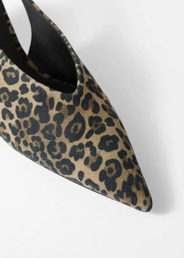 Women Pumps and Other Stories Leather Slingback Kitten Heels Leopard Print Suede