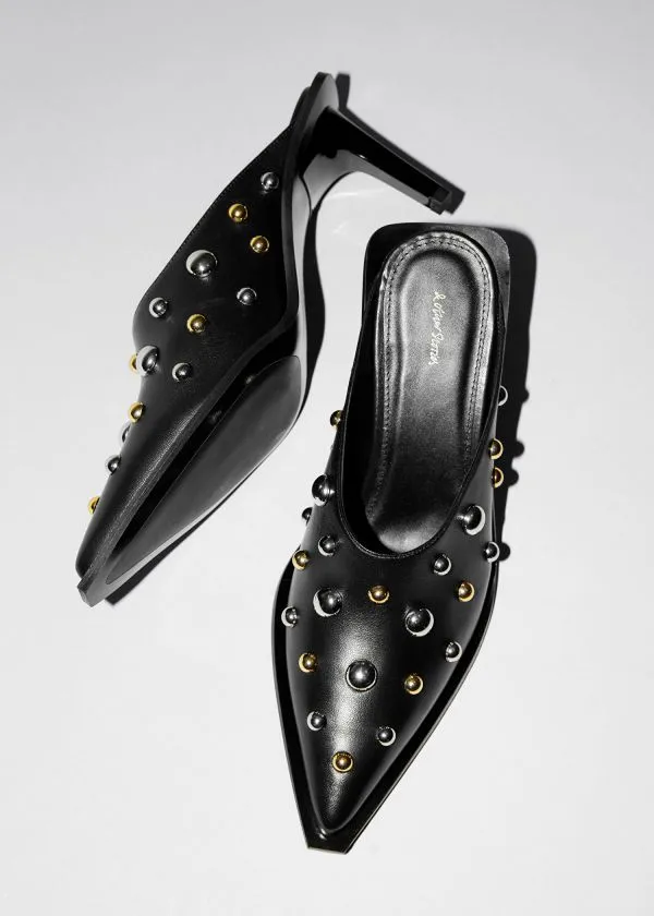 Women Pumps and Other Stories Studded Leather Mules Black