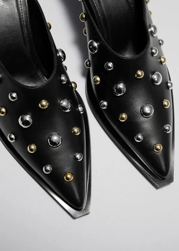 Women Pumps and Other Stories Studded Leather Mules Black