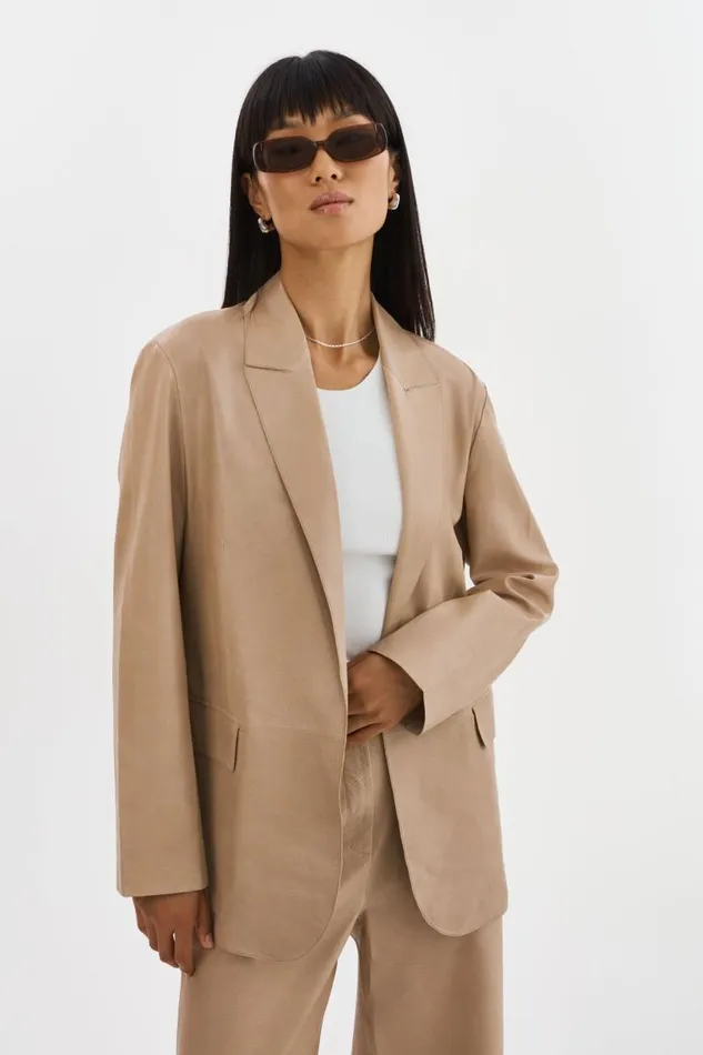 Women QUIRINA Leather Blazer Beige LAMARQUE Leather Jackets