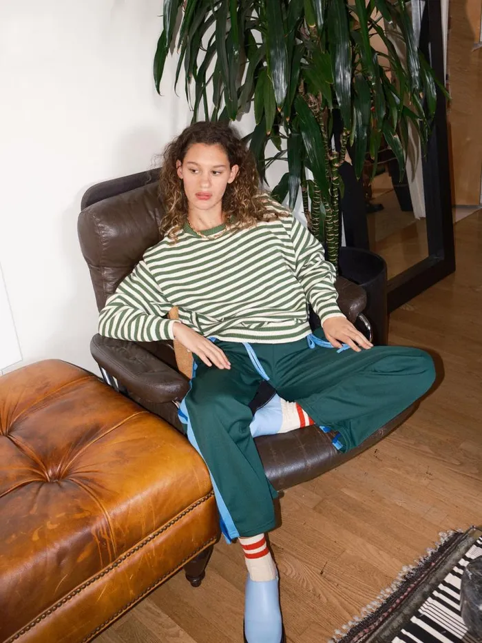 Women quotI Can039t Believe It039s Not Vintagequot Crewneck Green Stripe Lisa Says Gah Sweaters