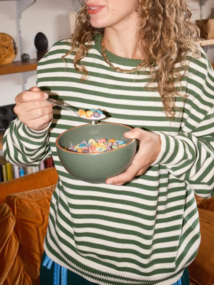 Women quotI Can039t Believe It039s Not Vintagequot Crewneck Green Stripe Lisa Says Gah Sweaters
