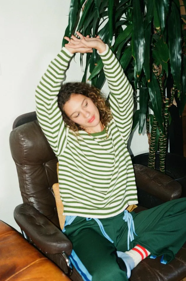 Women quotI Can039t Believe It039s Not Vintagequot Crewneck Green Stripe Lisa Says Gah Sweaters