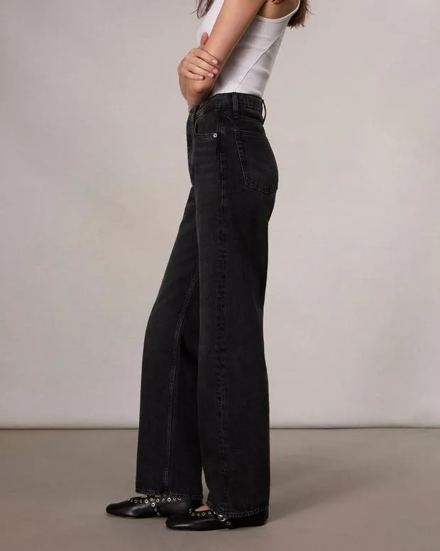 Women rag and bone Shea Relaxed Straight Jean Black Stone Straight and SlimJeans