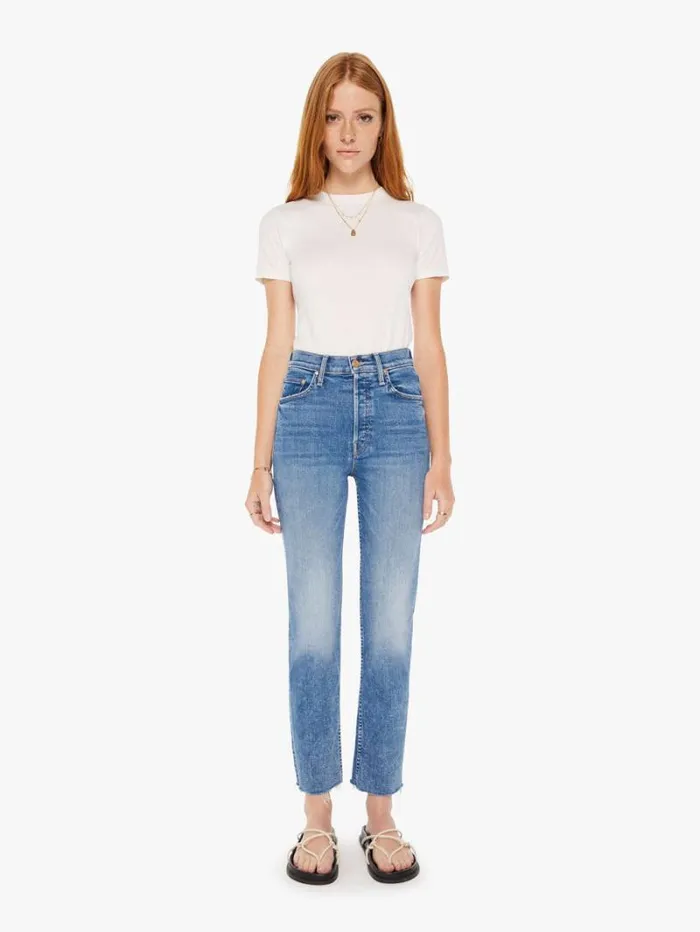 Women Relaxed Mother Denim The Tomcat Ankle Fray Wash On The Road