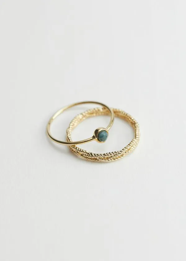 Women Rings and Other Stories Twist Embossed Ring Set Gold