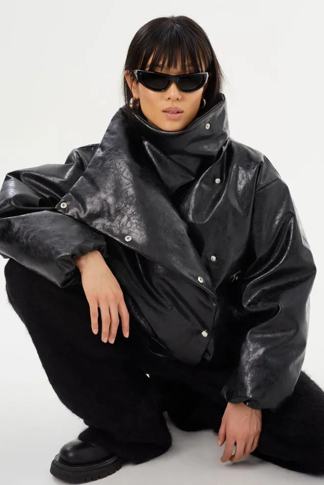 Women RONNIE Faux Leather Puffer Jacket Black LAMARQUE Puffers