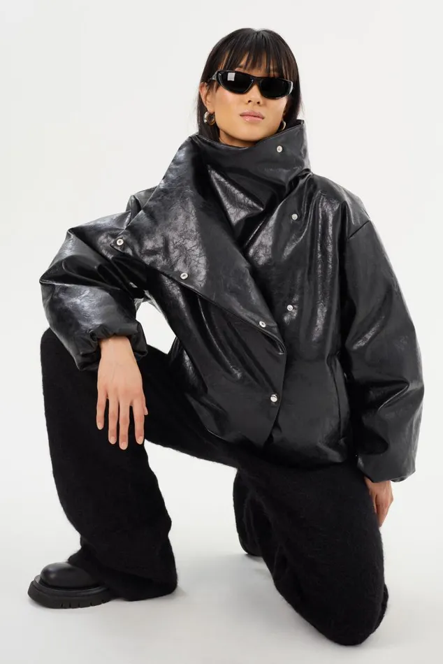 Women RONNIE Faux Leather Puffer Jacket Black LAMARQUE Puffers
