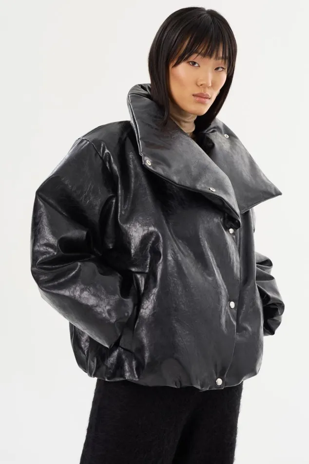 Women RONNIE Faux Leather Puffer Jacket Black LAMARQUE Puffers