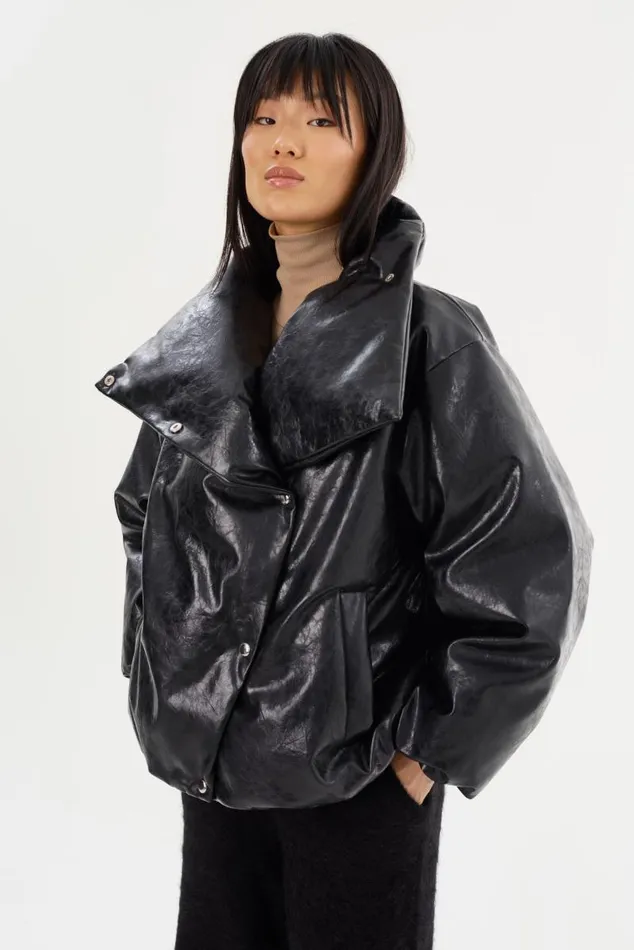 Women RONNIE Faux Leather Puffer Jacket Black LAMARQUE Puffers
