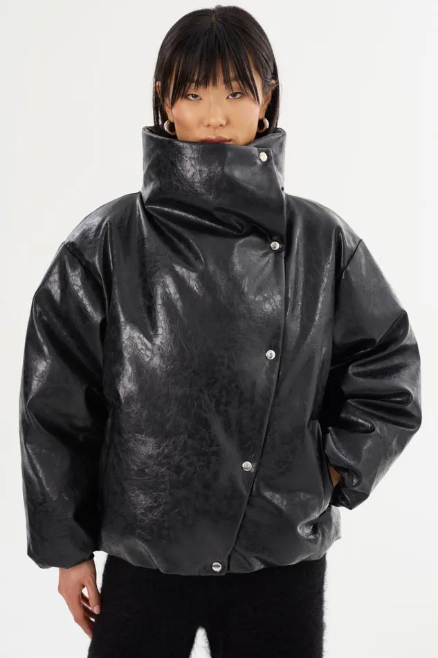 Women RONNIE Faux Leather Puffer Jacket Black LAMARQUE Puffers