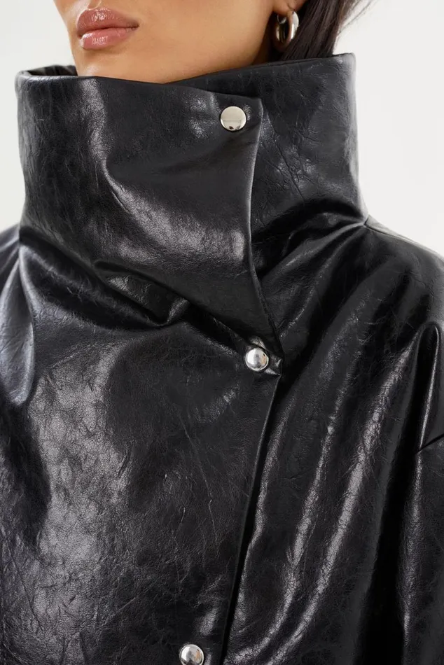 Women RONNIE Faux Leather Puffer Jacket Black LAMARQUE Puffers